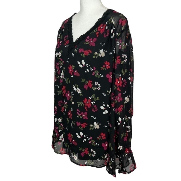 LANE BRYANT Women’s Pullover Top Sz 24 (3X) Multi Color Floral Lined V-neck LS - Picture 3 of 11